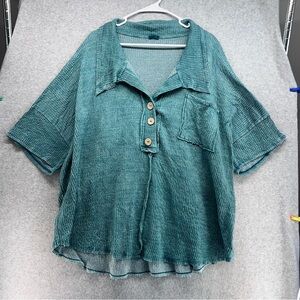 Chic Teal Button-Front Blouse